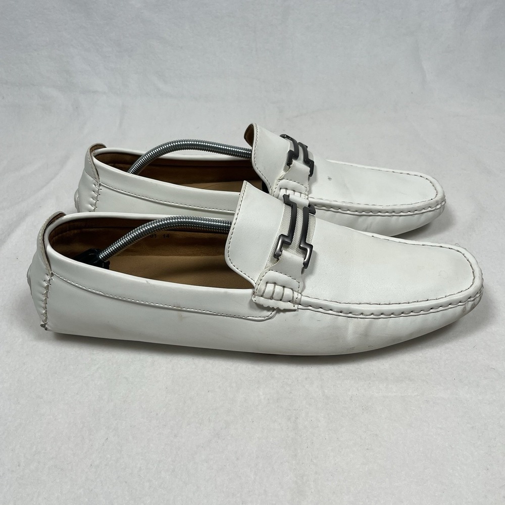 Bruno Marc Hugh-01 Mens Shoes Sz 14 White Faux Leather Driving Buckle Loafers - Picture 3 of 8